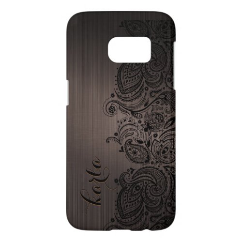 Elegant Black Paisley Lace With Brown Background Samsung Galaxy S7 Case