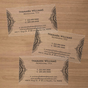 Elegant Black Paisley Mandala Clear Business Cards