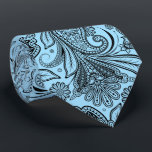 Elegant Black Paisley On Blue Background Neck Tie<br><div class="desc">The elegant black vintage floral paisley seamless pattern over a light-blue background color you can change.</div>