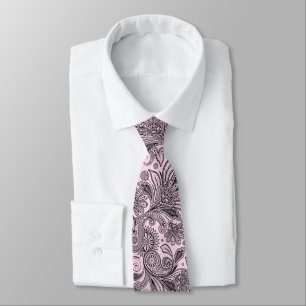 Elegant Black Paisley On Light Pink Background Neck Tie