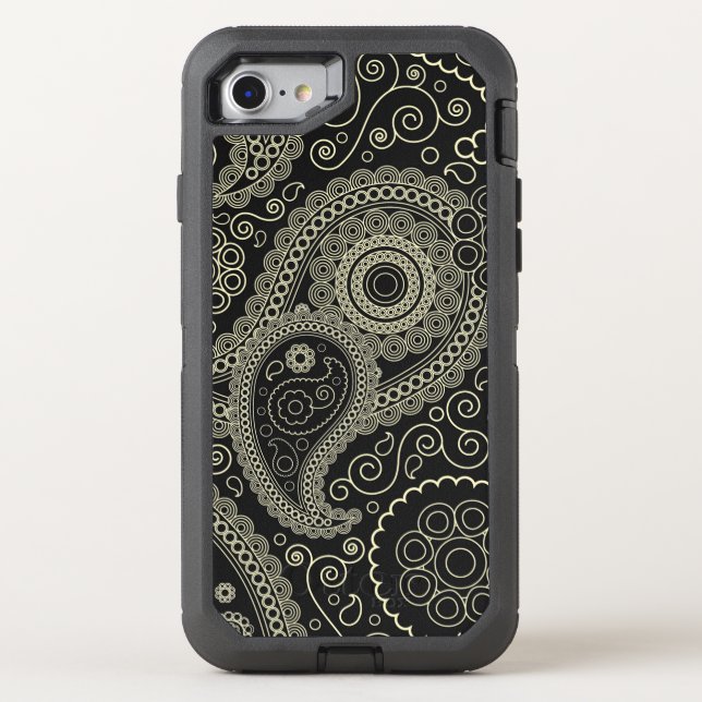 Elegant black Paisley Pattern Otterbox iPhone Case (Back)