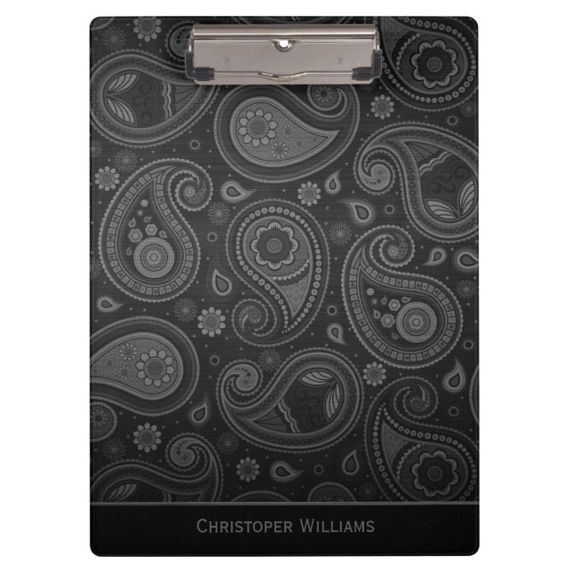Elegant black paisley personalized clipbo clipboard (Front)