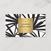 Elegant Black Palm Fronds with Gold Nameplate Logo Business Card (Front)