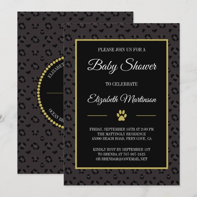 Elegant Black Panther Leopard Spots Baby Shower Invitation (Front/Back)