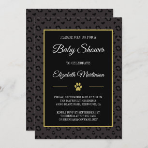 Elegant Black Panther Leopard Spots Baby Shower Invitation