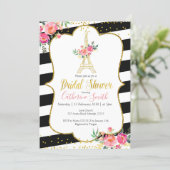 Elegant Black Paris Floral Romantic Bridal Shower Invitation (Standing Front)