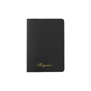 Elegant Black  Passport Holder Featuring Your Name