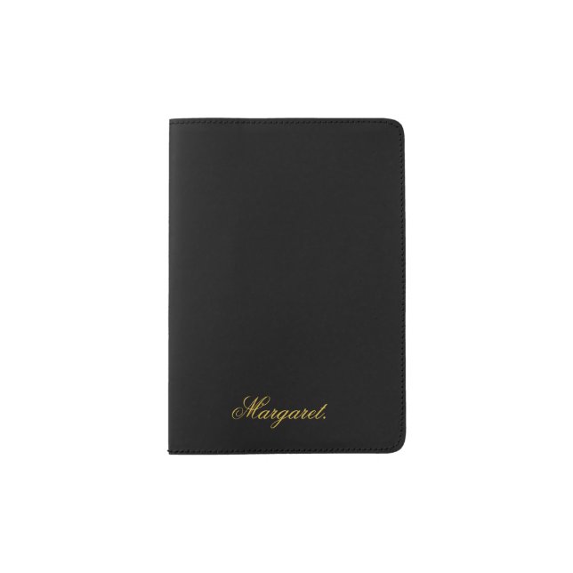 Elegant Black  Passport Holder Featuring Your Name (Front)