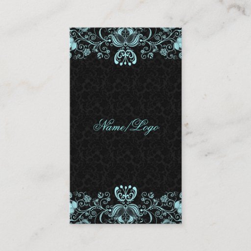Customizable Elegant Black &amp; Pastel Blue Floral Swirls Business Card