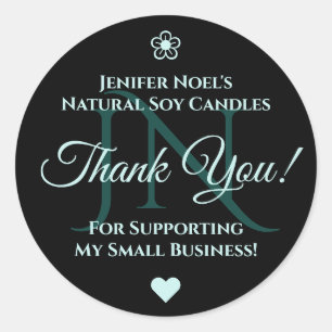 Elegant Black Pastel Light Blue Text Thank You Classic Round Sticker