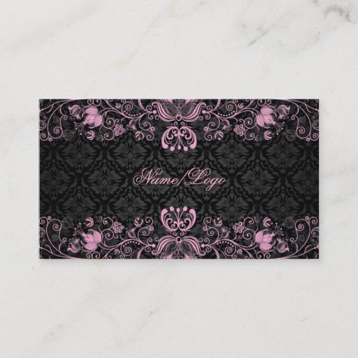 Customizable Elegant Black &amp; Pastel Pink Floral Swirls Business Cards