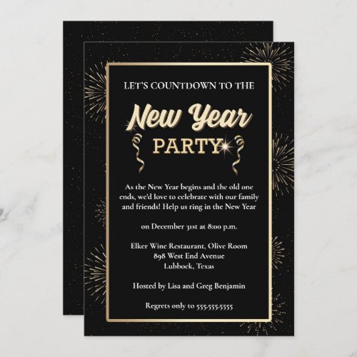 Elegant Black  Pearl New Years Eve Party Invitation