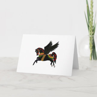Elegant Black Pegasus Vintage Carousel Horse Art Card