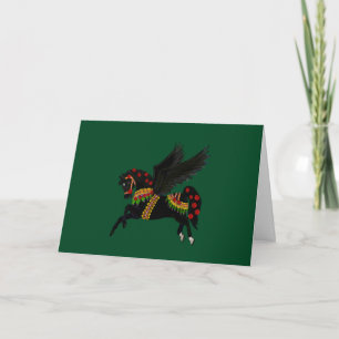 Elegant Black Pegasus Vintage-Style Holiday Card