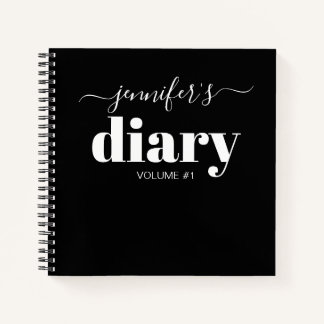 Elegant Black Personalized Diary Journal Your Name