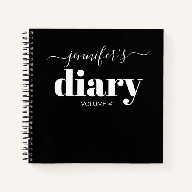 Elegant Black Personalized Diary Journal Your Name (Front)
