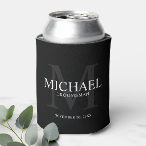 Elegant Black Personalized Groomsmen Can Cooler