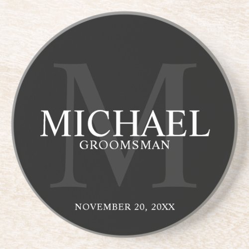 Elegant Black Personalized Groomsmen Coaster