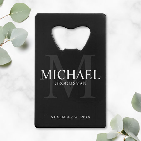 Elegant Black Personalized Groomsmen Credit Card Bottle Opener