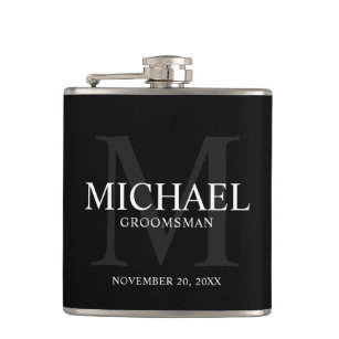 Groomsman Proposal Black #3 Single Custom Groomsmen Gifts for Wedding Personalized Flask Leatherette Liquor Flask for Men 