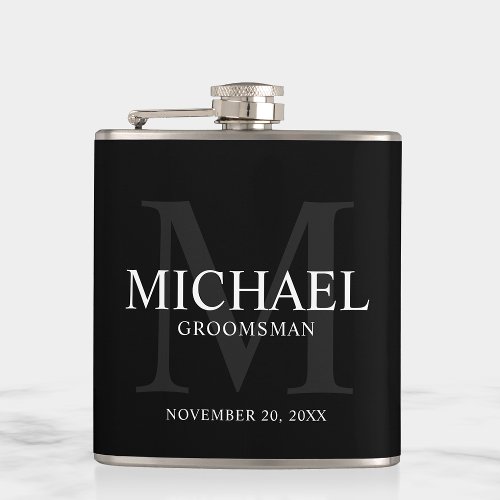 Elegant Black Personalized Groomsmen Flask