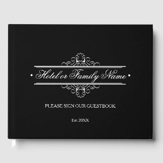 Elegant Black Personalized Hotel Or Family Guest Book
