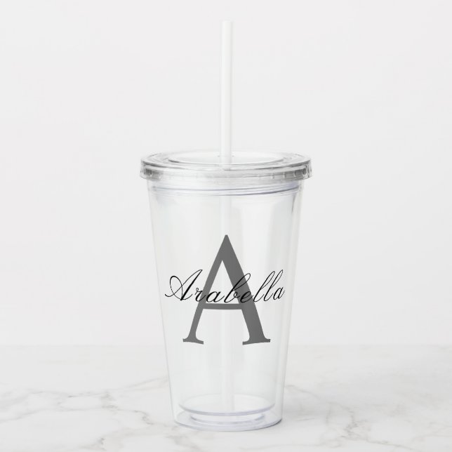 Elegant Black  Personalized Monogram  Name  Acrylic Tumbler (Front)