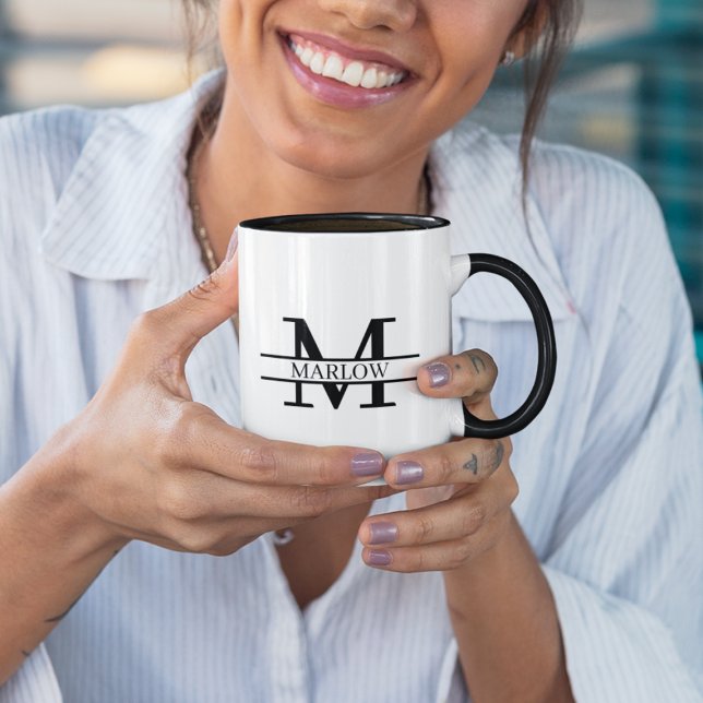 Elegant Black Personalized Monogram Name Gift Mug (Creator Uploaded)