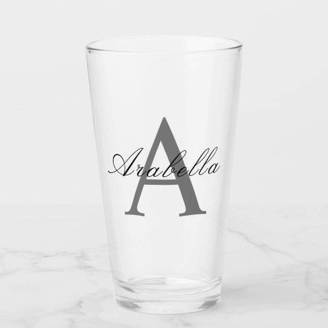 Elegant Black  Personalized Monogram  Name  Glass (Front)