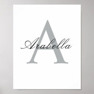 Elegant Black Personalized Monogram Name Poster