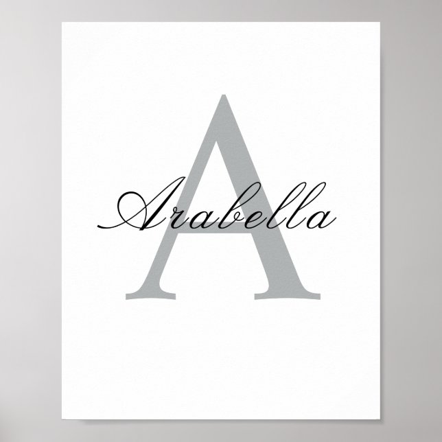 Elegant Black Personalized Monogram  Name  Poster (Front)