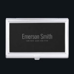 Elegant black personalized name business card case<br><div class="desc">Elegant business card holder featuring your name and title in gray on a black background. Part of a set with coordinating stationery and business supplies.</div>