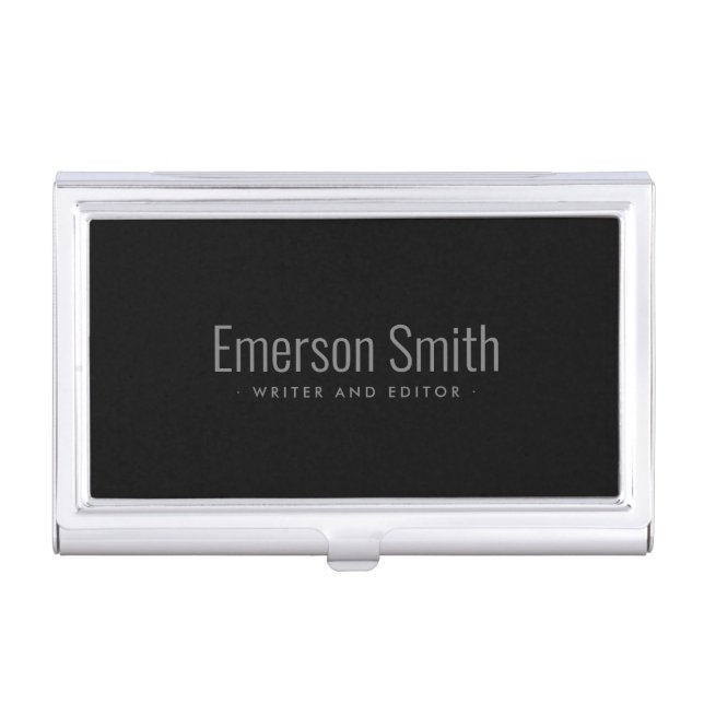 Elegant black personalized name business card case (Front)