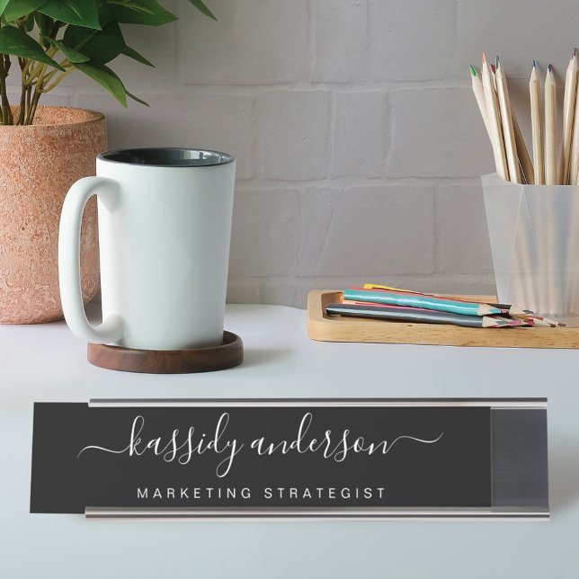 Elegant Black Personalized Name Script Calligraphy Desk Name Plate (Creator Uploaded)
