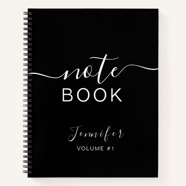 Elegant Black Personalized Notebook Your Name (Front)