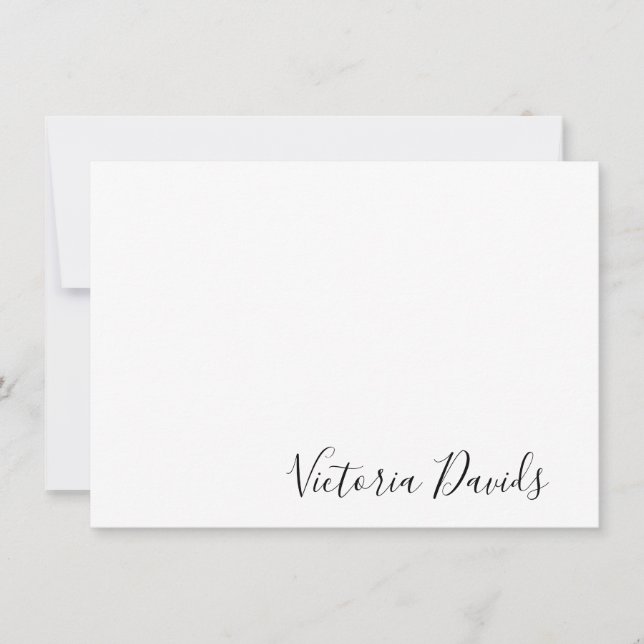 Elegant Black Personalized Signature Script Note Card (Front)