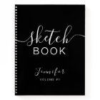 Elegant Black Personalized Sketchbook Your Name