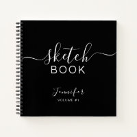 Elegant Black Personalized Sketchbook Your Name Notebook