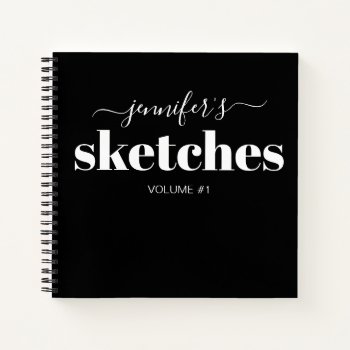Elegant Black Personalized Sketchbook Your Name Notebook by monogramgallery at Zazzle