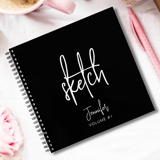 Elegant Black Personalized Sketchbook Your Name Notebook (Creator Uploaded)