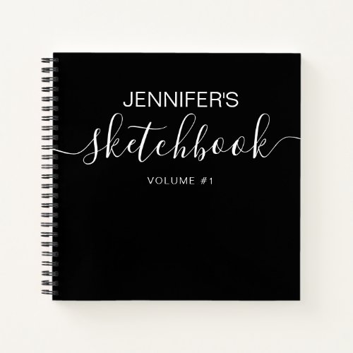 Elegant Black Personalized Sketchbook Your Name Notebook