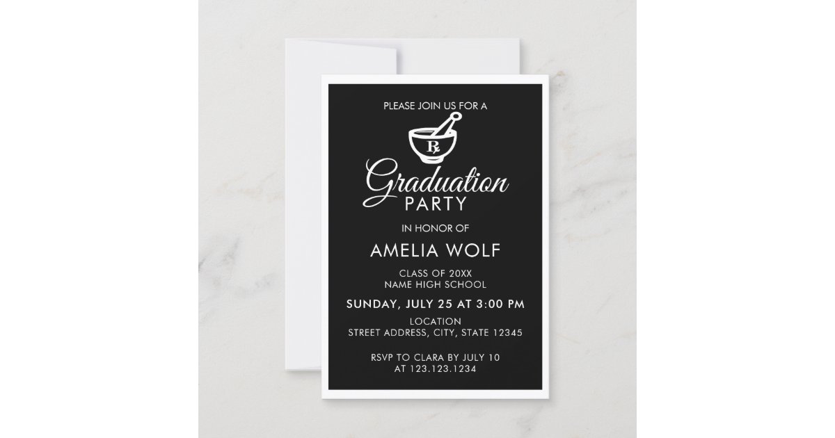 Elegant Black Pharmacist Graduation Party Invitation Zazzle