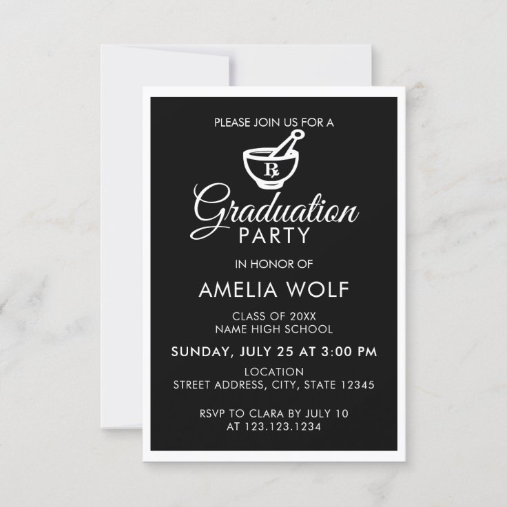 Elegant Black Pharmacist Graduation Party Invitation Zazzle