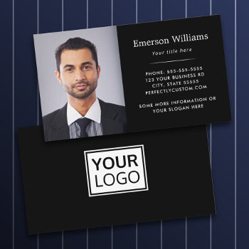 Elegant Black Photo And Logo  Business Card by PerfectlyCustom at Zazzle