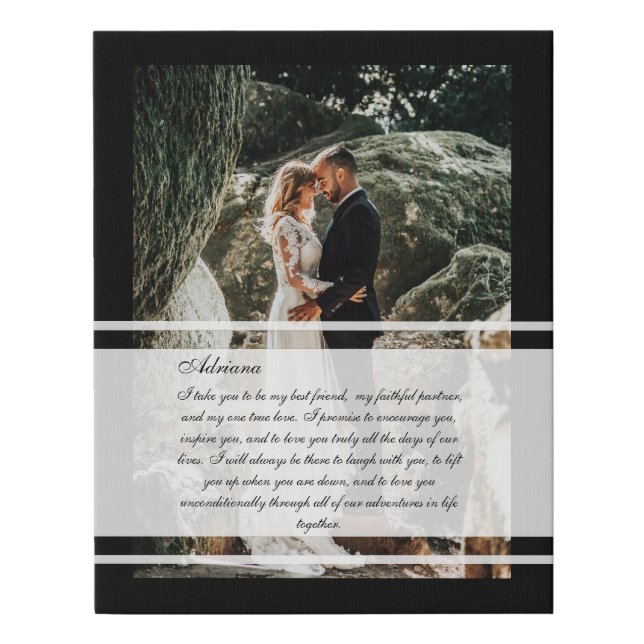Elegant Black Photo Anniversary Gift Wedding Vow  Faux Canvas Print (Front)