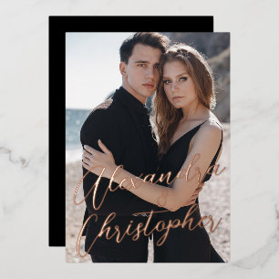 Elegant Black Photo Calligraphy Save the Date Foil Invitation