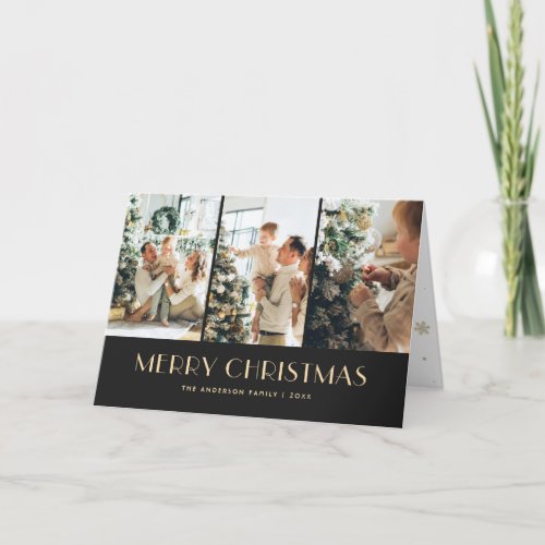 Elegant Black Photo Collage Merry Christmas Card