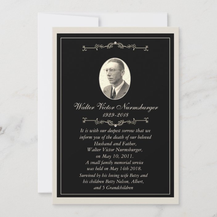 Elegant Black Photo Death Announcement Card | Zazzle.com