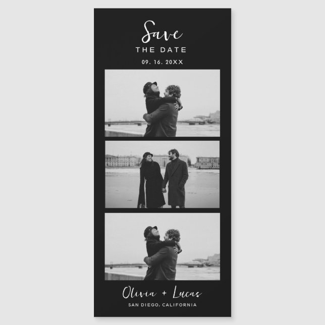 Elegant Black Photo Film Strip Magnetic Wedding (Front)