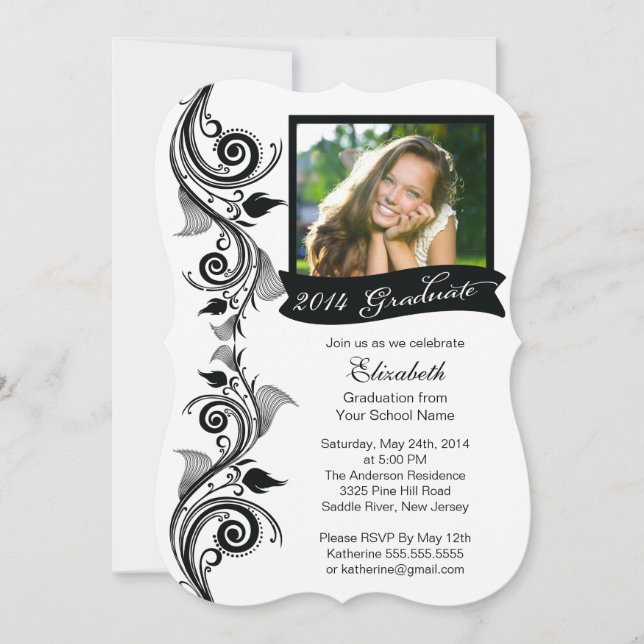 Elegant Black Photo Graduation Party Invitation (Front)